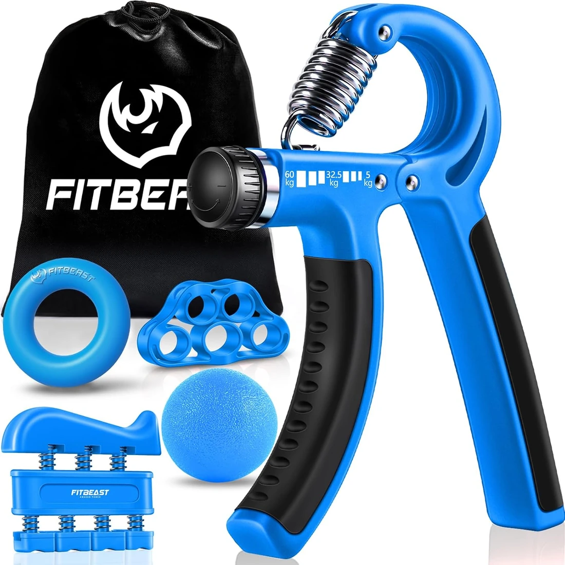 FitBeast 5er-Set mit blauem Handgripper und weiteren Handtrainingshilfen