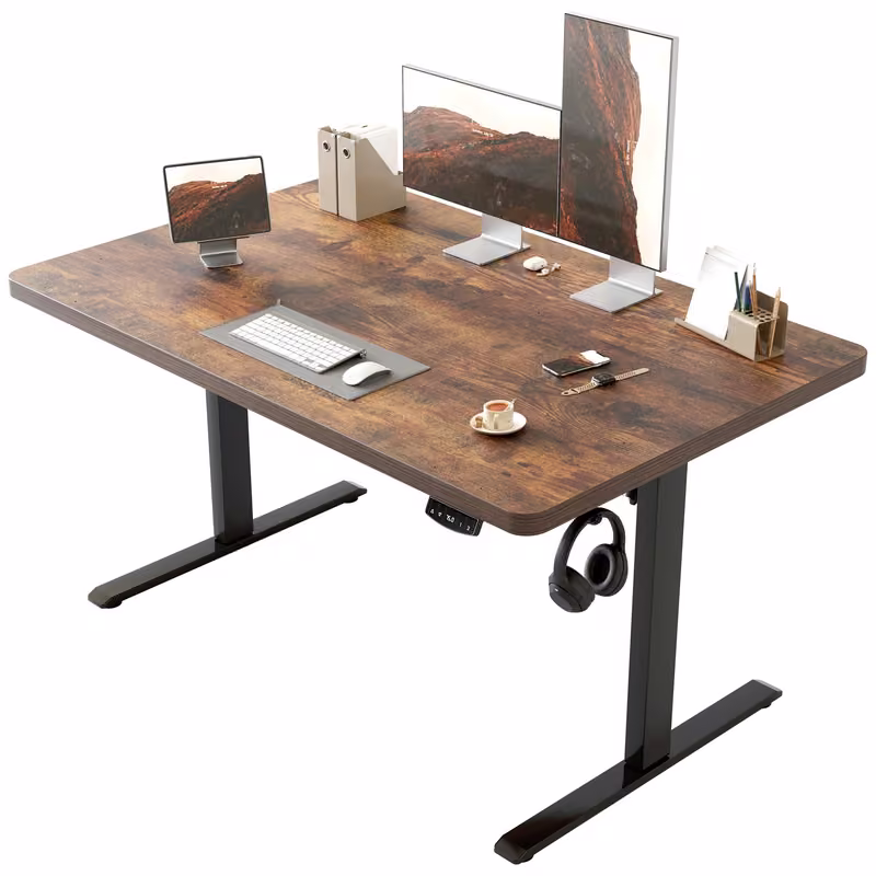Agilestic, braune Tischplatte und schwarzes Gestell – Produktabbildung