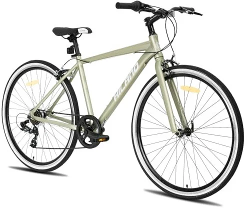 Hiland 700C Hybrid 7-Speed — 700C · 18″ frame · grey-green · flat handlebar